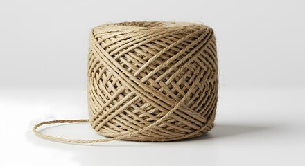 Beige Jute Twine Roll on White Background