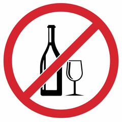 no alcohol sign with bottle and glass icons on a white background