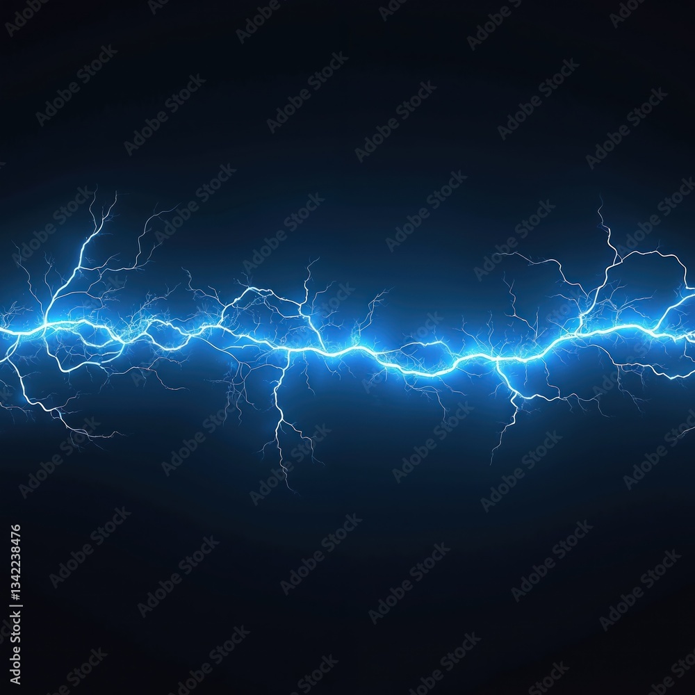 Poster blue electrical current moves sideways against black backdrop. abstract vibrant power energy motion,