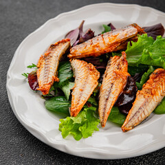 Mackerel fish tomato sauce canned seafood gourmet food background on the table rustic food top view copy space keto and paleo diet vegetarian food pescetarian diet