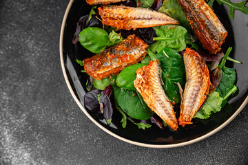 Mackerel fish tomato sauce canned seafood gourmet food background on the table rustic food top view copy space keto and paleo diet vegetarian food pescetarian diet