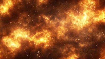 Naklejka premium Fiery Orange And Gold Cosmic Nebula Backgrounds