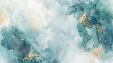 Abstract Teal And Gold Watercolor Backgrounds And Textures For Design Inspiration And Art Projects. Elegant And Modern Artworks For Walls And Decor. Fluid Art, Swirls, Marbling and Watercolor Style