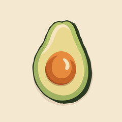 Bright vector illustration of a half avocado with a seed on a light background. Perfect for culinary projects, packaging design, posters, menus, and logos.
