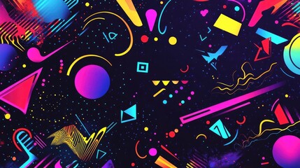 Vibrant Geometric Abstract Background With Retro Shapes And Modern Style Design Elements for 80s or 90s Theme Illustration Or Wallpaper Background Art Design Ideas featuring Colorful Geometric
