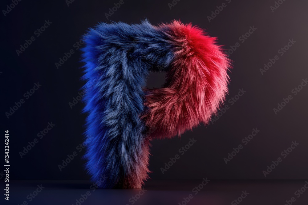 Poster fluffy letter p in vibrant gradient showcasing unique fur texture generative ai