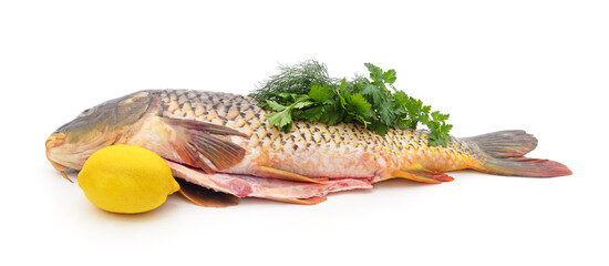 Peeled fish with lemon and parsley.
