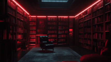 books in red library