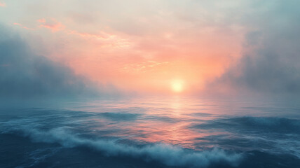 Obraz premium Foggy seascape at sunrise.