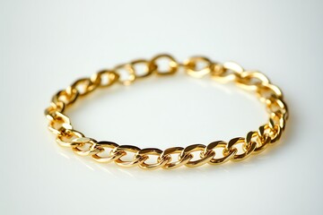 Fototapeta premium A close-up view of a gold chain bracelet on a white background