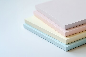Stack of pastel-colored notebooks on a white background