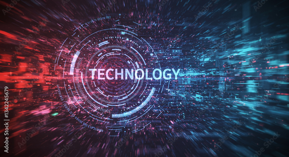 Poster digital technology hub: a mesmerizing digital art piece featuring the word 