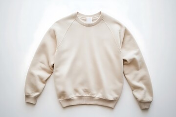 A plain beige sweatshirt on a white background