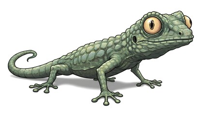 Obraz premium Cartoon Lizard Illustration with Big Eyes on White Background Looking Towards
