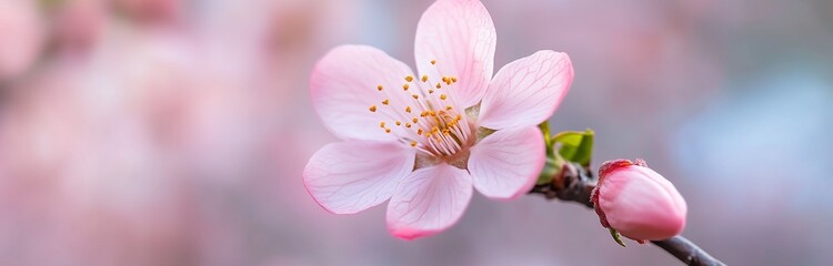 close up of a beautiful pink flower on a branch in spring