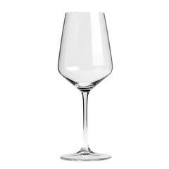 a single, elegant wine glass, empty, stands on a clean surface, showcasing its delicate stem and bowl