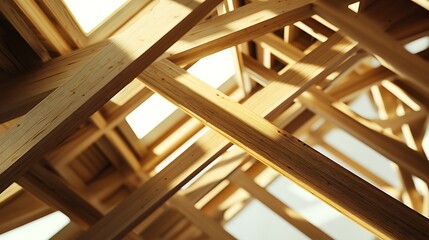 Wooden Beams Structure: Architectural Framework Close-Up