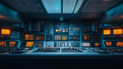 Viewing Complex Control Room with Numerous Illuminated Displays and Controls