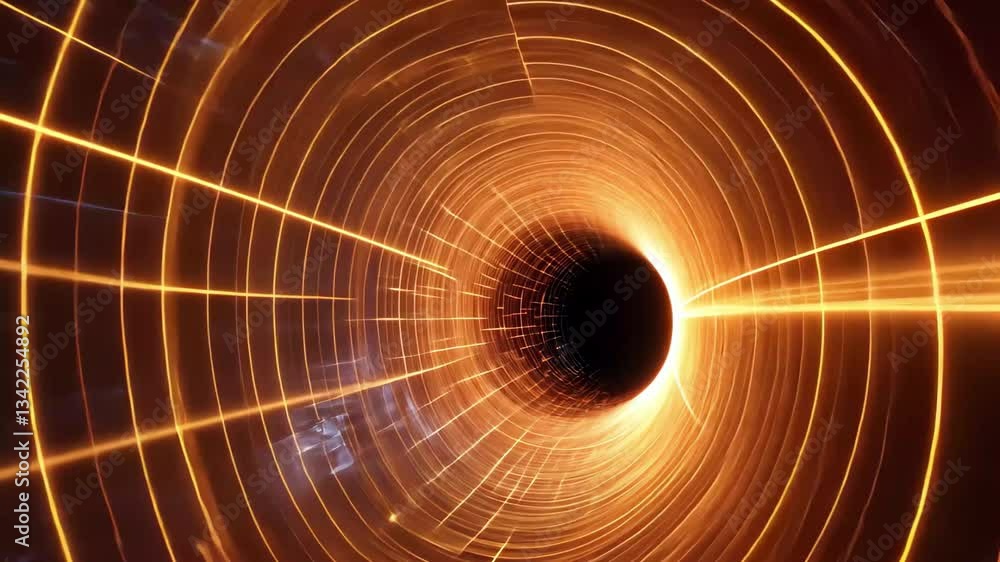 Poster explore the mesmerizing wormhole tunnel with an orange flashing grid effect, 3d wormhole tunnel oran