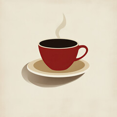 Obraz premium Fresh brewed coffee in red cup and saucer on neutral background
