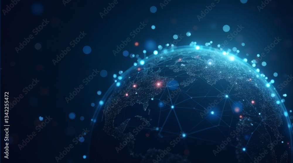Poster global network connection digital world, globe or earth representation with digital network connecti