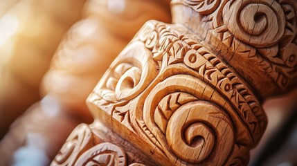 Examining Wooden Sculpture with Intricate Carvings and Unique Artistic Details