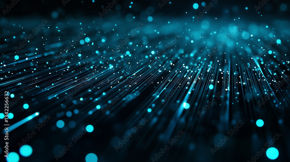 Poster a close-up of individual strands of glowing nanofiber cable converging at a central processing hub, 