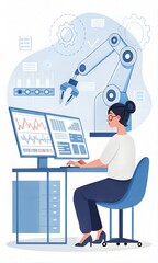 Woman utilizing artificial intelligence in robotic technology applications. (ai)