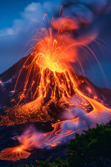 Captivating Display of Nature's Wrath: A Majestic Volcanic Eruption in the Dark of Night