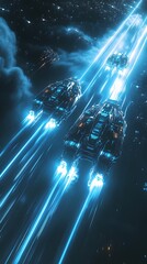 Fototapeta premium Futuristic spacecraft traveling through a vibrant, glowing cosmic environment.