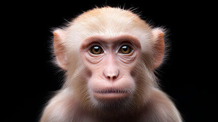 Obraz premium Close-up Portrait of a Young Monkey Against a Black Background