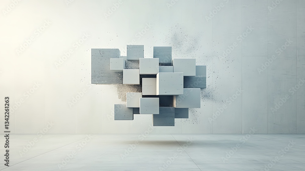 Poster abstract 3d composition of interconnected cubes