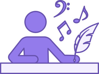 Colored Music Composer Icon. Vector Illustration. Man with Pen Writes Melody. Musical Notes. Music Concept