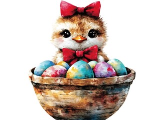 Cute Chick with Easter Eggs.