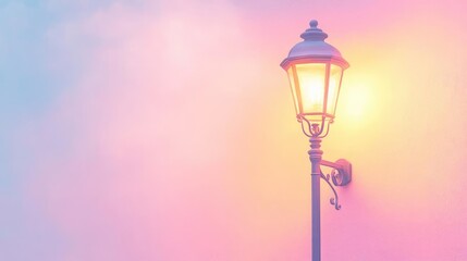 Illuminated Street Lamp Against A Pastel Pink Sky At Dusk