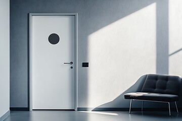 Modern minimalist interior with a door and a chair
