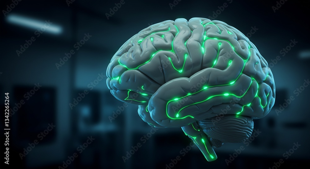 Aufkleber 3d render of a human brain with glowing neural pathways, highlighting neurological connections and c