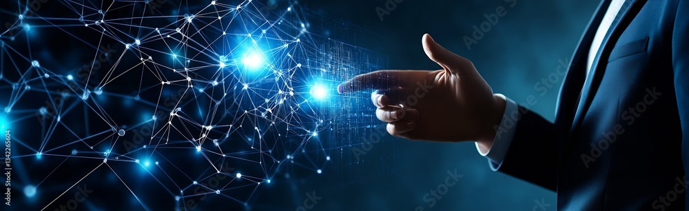 Fototapete Advanced digital interface showcasing network connections as a business professional interacts with data visualization : Generative AI