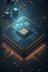 Futuristic visualization of a CPU microchip igniting the digitalization of neural networks, symbolizing AI development and connectivity.