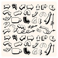 Various sketchy Doodle Arrows, Direction pointers Shapes and Objects. Direction pointers. Different shapes. V