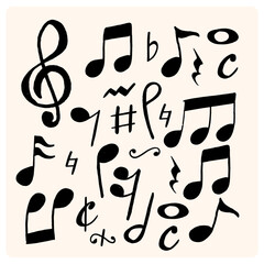 Hand drawn musical notes sketch. Staff treble clef musician notes