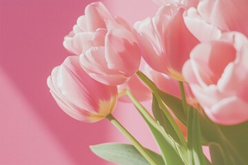 Obraz premium Soft Pink Tulips in Sunlight Against a Blush Pink Background