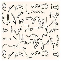 A set of Hand drawn arrow direction doodle with cream background
