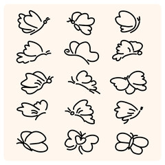 A collection of hand-drawn butterfly outlines in various styles, perfect for decorative and artistic projects