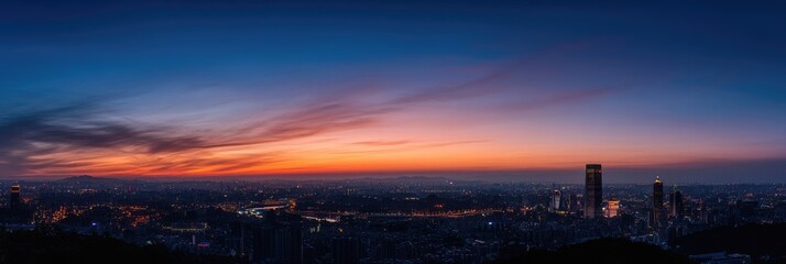 Enchanting Taipei Skyline: Twilight View of the Cityscape Amidst Modern Architecture and Sunset Glow