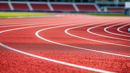 Fototapeten Red running track curves towards a blurred stadium © hit.std