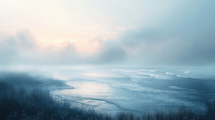Obraz premium Foggy seascape at sunrise.