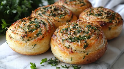 Plate filled with warm baked parmesan herb rolls ready to serve with a simple background for culinary inspiration