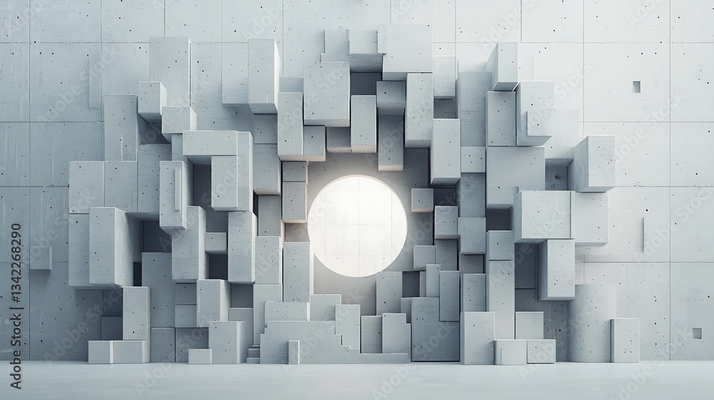 Poster Abstract concrete cubes create a minimalist, geometric design with a central light source