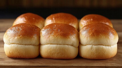 A row of sweet brioche buns perfectly aligned on a surface with generous copy space for culinary and artistic uses